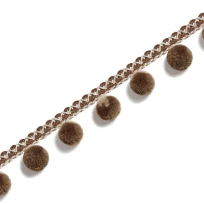 Chocolate brown pom pom fringe with braided lace for curtain edges