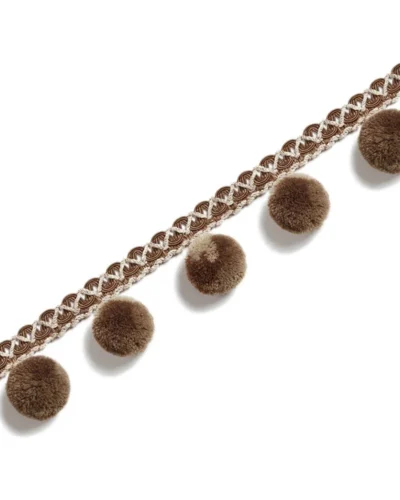 Chocolate brown pom pom fringe with braided lace for curtain edges