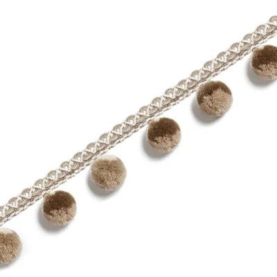 Beige pom pom fringe with braided lace for curtain decoration