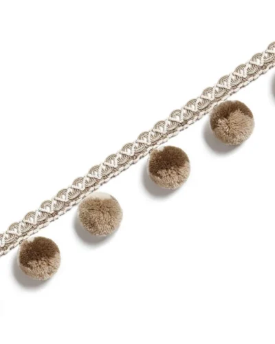 Beige pom pom fringe with braided lace for curtain decoration