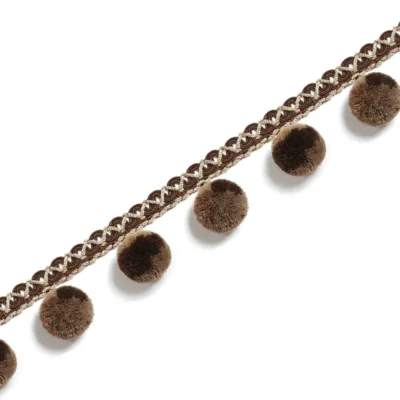 Chocolate brown pom pom fringe with braided lace for decorative curtains