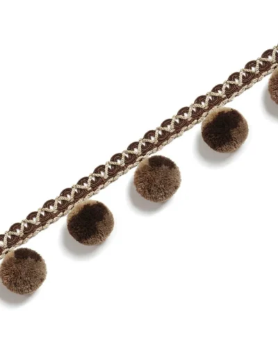 Chocolate brown pom pom fringe with braided lace for decorative curtains