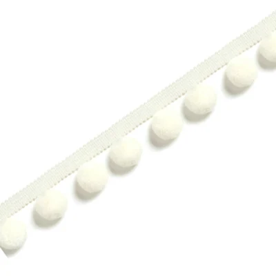 Soft white pom pom fringe trim for curtains or home décor