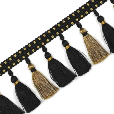 Color Isle Tassel Fringe Trim – Multicolor Curtain Trim with Braided Band
