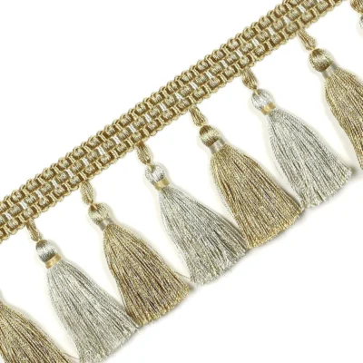 Color Isle Tassel Fringe Trim – Beige and Gold Decorative Curtain Trim