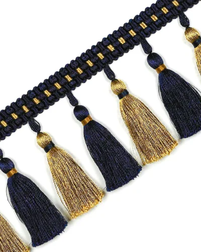 Color Isle Tassel Fringe Trim – Navy and Gold Curtain Trim Detail