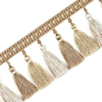 Color Isle Tassel Fringe Trim – Sand Beige Curtain Trim Detail