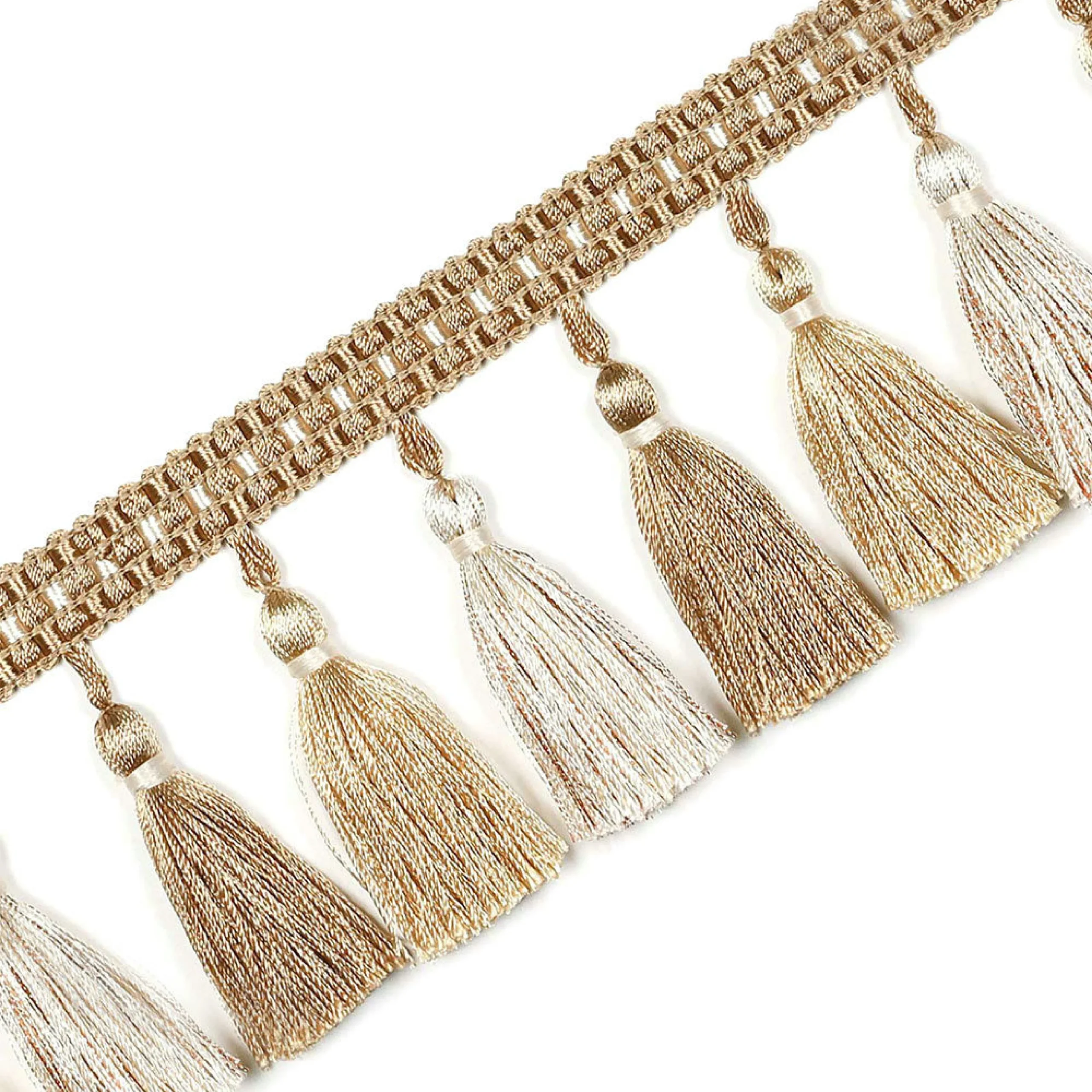 Color Isle Tassel Fringe Trim – Sand Beige Curtain Trim Detail