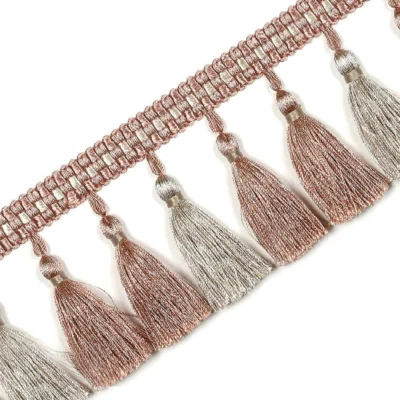 Color Isle Tassel Fringe Trim – Rose Copper and Grey Curtain Trim