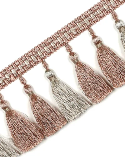 Color Isle Tassel Fringe Trim – Rose Copper and Grey Curtain Trim