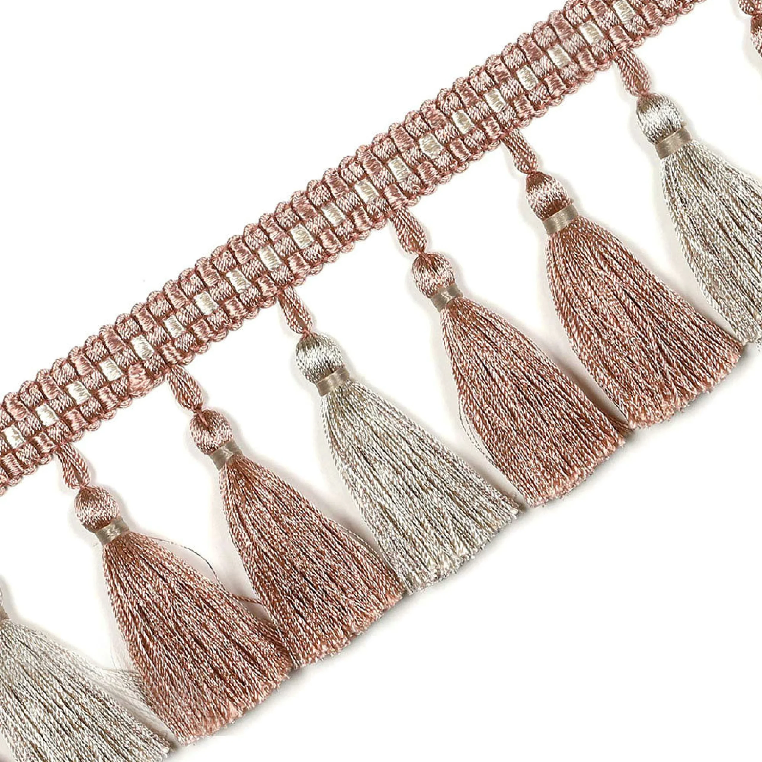 Color Isle Tassel Fringe Trim – Rose Copper and Grey Curtain Trim