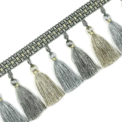 Color Isle Tassel Fringe Trim – Grey and White Gradient Curtain Trim