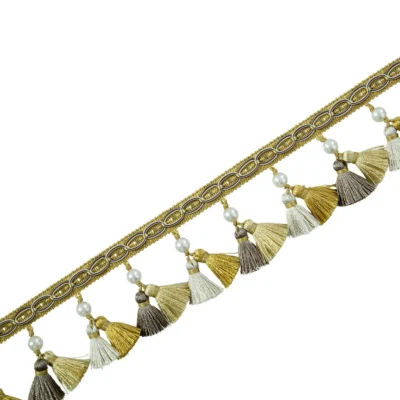 Annecy Tassel Curtain Trim in gold yellow – warm decorative fringe for elegant interiors