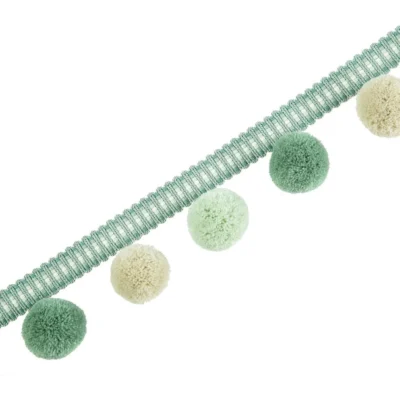 Cloud Dream Large Pom Pom Fringe in green and ivory
