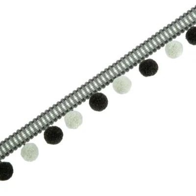Black and white velvet pom pom fringe trim for curtains and cushions