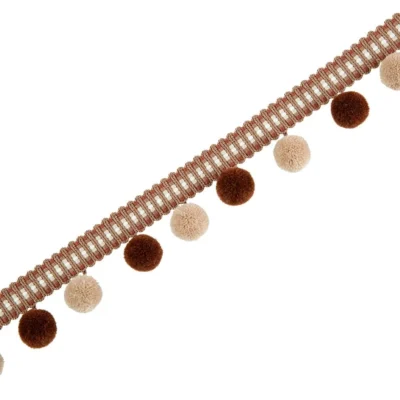 Mocha and cream velvet pom pom fringe trim for curtains and cushions