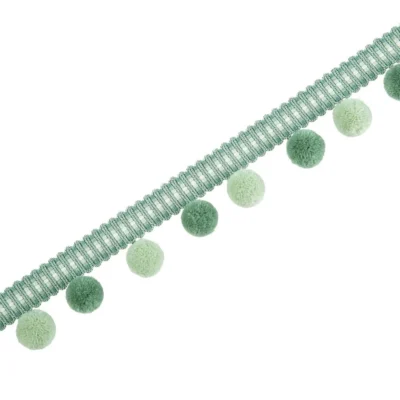 Green velvet pom pom fringe trim for curtains and decorative upholstery