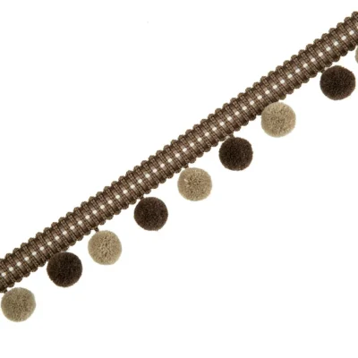 Brown velvet pom pom fringe trim with gradient tones for curtains and cushions