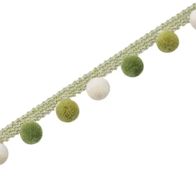 Green and ivory pom pom tassel curtain trim – Eden romantic drapery embellishment