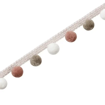 Blush, ivory, and taupe pom pom tassel trim – decorative curtain fringe
