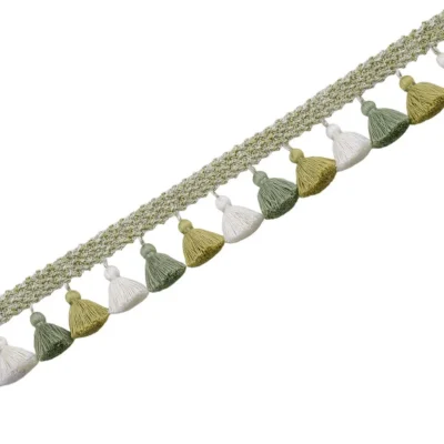 Green and ivory curtain tassel trim – Eden Garden Fringe by Lemonhone