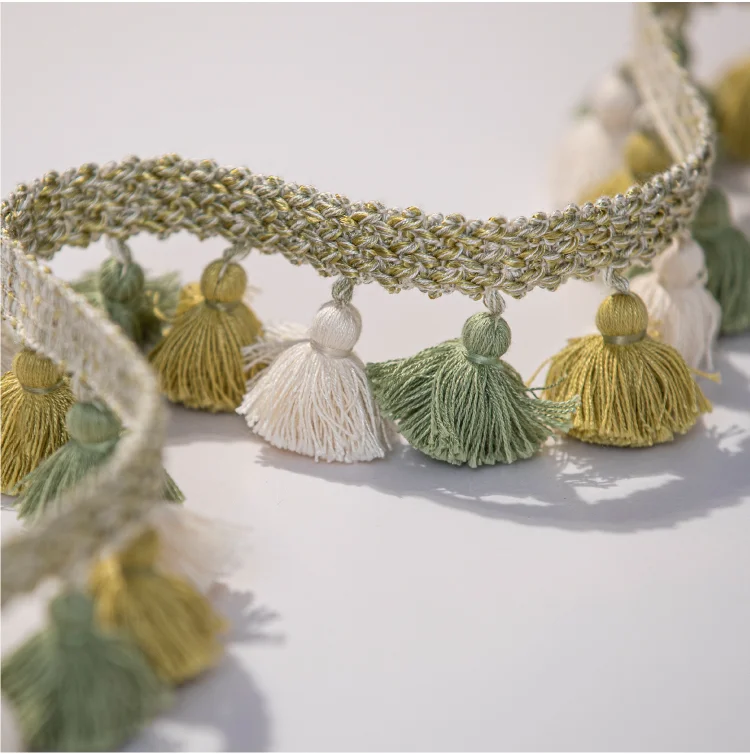 Olive and ivory curtain tassel trim – Eden Garden Fringe by Lemonhone