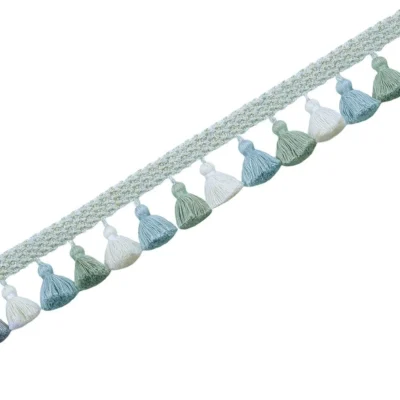 Light blue and ivory curtain tassel trim – Eden Garden Fringe by Lemonhone