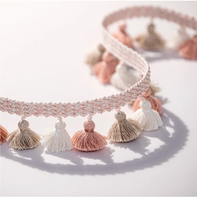 Blush pink and ivory curtain tassel trim – Eden Garden Fringe by Lemonhone