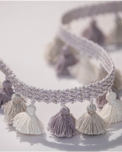Lilac and ivory curtain tassel trim – Eden Garden Fringe by Lemonhone