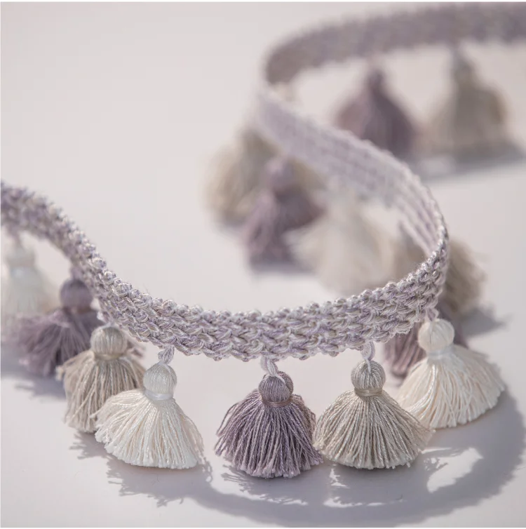 Lilac and ivory curtain tassel trim – Eden Garden Fringe by Lemonhone