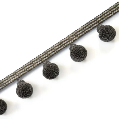 Charcoal Black Vine Cotton-Linen Pom Pom Trim – Decorative Curtain Fringe