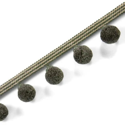 Olive Green Vine Cotton-Linen Pom Pom Trim – Curtain Fringe Detail