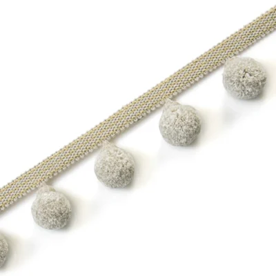 Vine Cotton-Linen Pom Pom Trim in Soft Grey – Decorative Curtain Fringe