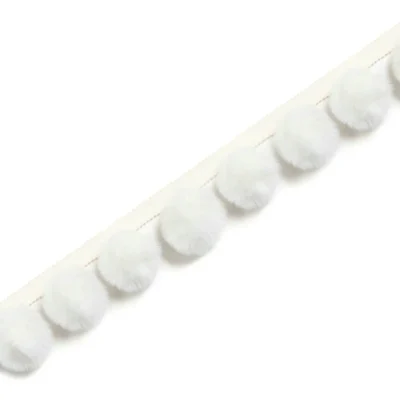 Miss COCO white velvet pom pom trim – soft decorative fringe for curtains