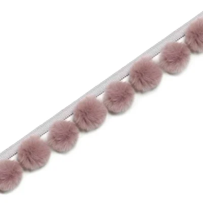 Miss COCO mauve velvet pom pom trim – soft fringe for curtains and decor