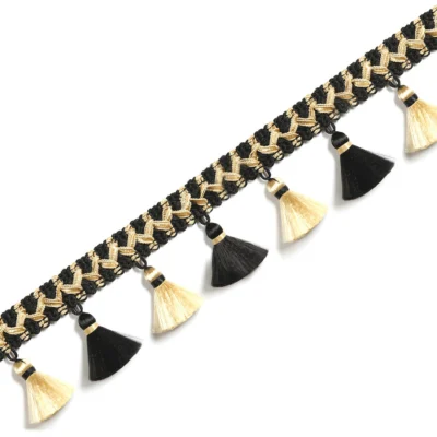 Classic Weave Tassel Fringe Trim with Gold Accent