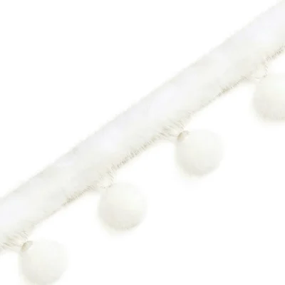 White fluffy pom pom trim for curtains – Mink Whisper Trim with soft natural fiber texture