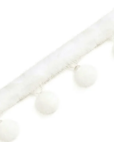 White fluffy pom pom trim for curtains – Mink Whisper Trim with soft natural fiber texture