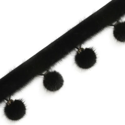 Mink Whisper Trim in black – Fluffy decorative pom pom fringe for curtains and upholstery