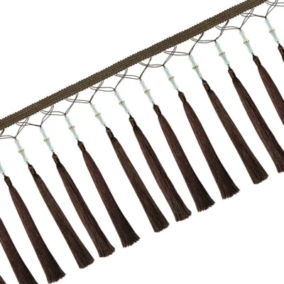 Dark brown bamboo tassel fringe trim for curtains