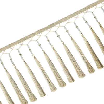 Zen bamboo curtain fringe in dark olive green with long tassels