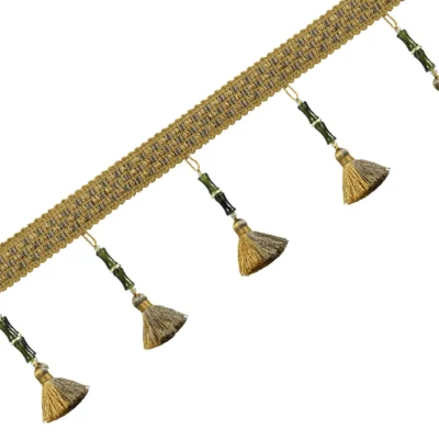 Decorative tassel curtain trim with bamboo-inspired rhythm and spaced hanging tassels