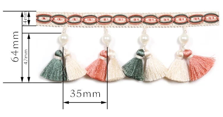 Annecy Tassel Curtain Trim Size Guide – 75mm Total Height, 50mm Tassel Spacing