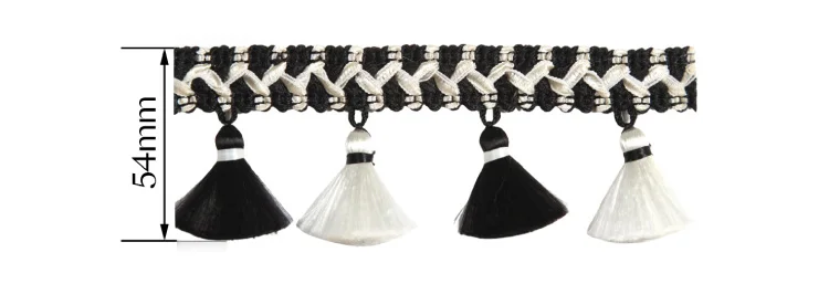 Classic Weave Tassel Fringe Trim – Black and White Cone Tassels