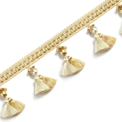 Versailles Grove Curtain Tassel Trim – light beige tassels with pearl accents for elegant window dressing