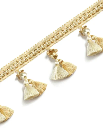 Versailles Grove Curtain Tassel Trim – light beige tassels with pearl accents for elegant window dressing