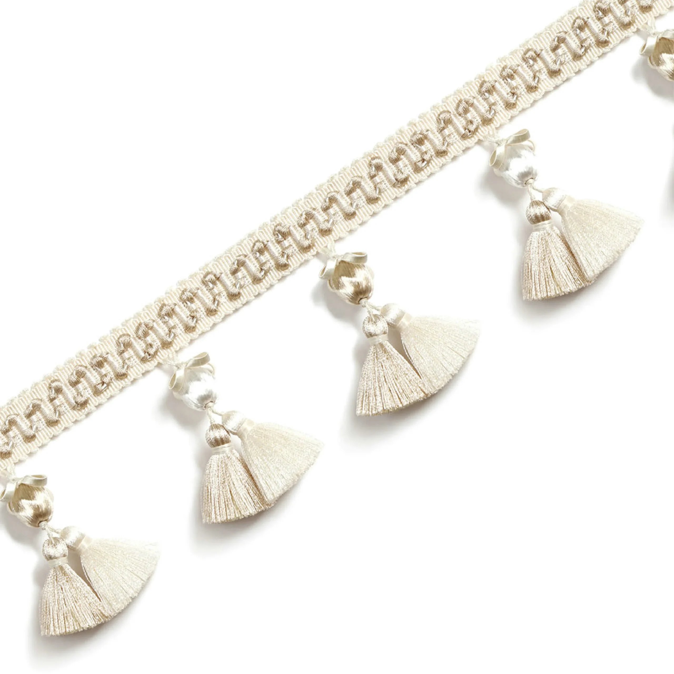 Versailles Grove Curtain Tassel Trim – ivory double tassels with pearl accents for classic drapery