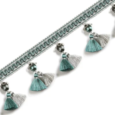 Versailles Grove Curtain Tassel Trim – turquoise and green tassels with pearls for elegant drapery