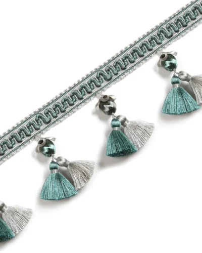 Versailles Grove Curtain Tassel Trim – turquoise and green tassels with pearls for elegant drapery