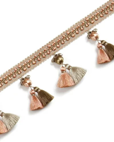 Versailles Grove Curtain Tassel Trim – peach pink fringe with pearl beads for romantic drapery